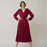 Elegant Maxi Dress with Long Sleeves for Women - Pleated Design