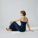 Women’s Strapless Jumpsuit with Wide Legs and Defined Waist