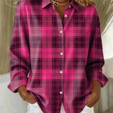 Camisa feminina casual retrô xadrez