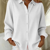 Camisa feminina casual de algodão e linho multicolorida para outono e inverno