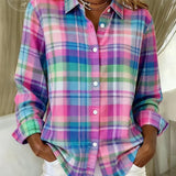 Camisa feminina casual retrô xadrez rosa