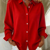 Camisa feminina casual de algodão e linho multicolorida para outono e inverno