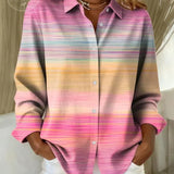 Camisa feminina casual retrô rosa degradê