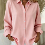 Camisa feminina casual de algodão e linho multicolorida para outono e inverno