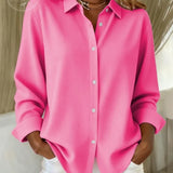 Camisa feminina casual de algodão e linho multicolorida para outono e inverno
